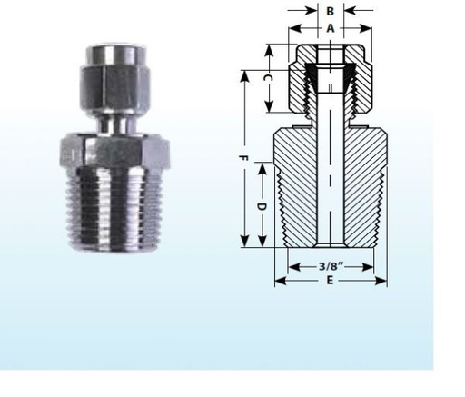 [FS38T60] Compression thread FOR temperature sensor FS-3/8-T-60, G3/8, d = 6 mm, st.steel