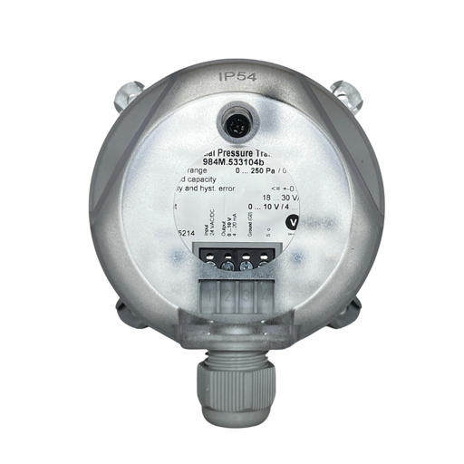 [984M533104b4] Diferenciālā spiediena sensors 0-10Vdc, 4-20mA, 0-250Pa/ 0-500Pa, bez LED displeja