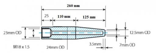 [TWD5-SS316] Temperatūras sensora kabata D5, L=260mm(25+110+65), 1.4404 (SS316), M18 iekšējā vītne