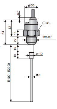 [DLS35N20G34PCE200] Kapacitatīvais līmeņa sensors DLS-35N-20-G3/4-P-C-E200, DC PNP, G3/4"",L=200mm,semi-coated