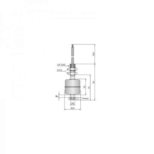 [SLM000002] Līmeņa slēdzis, pludiņa SLM-08, nerūsējošā tērauda, NO kontakts, 1/8" vītne