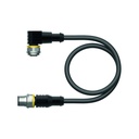 Konektors ar kabeli WKC4.4T-0.5-RSC4.4T/TEL, M12, mamma leņķī/paps taisns, 4 kontakti, 0,5m PVC